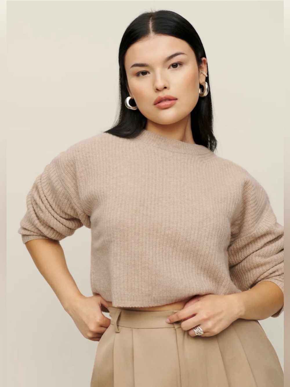 Reformation Lotto Regenerative Wool Cropped Sweater Linen - Size M